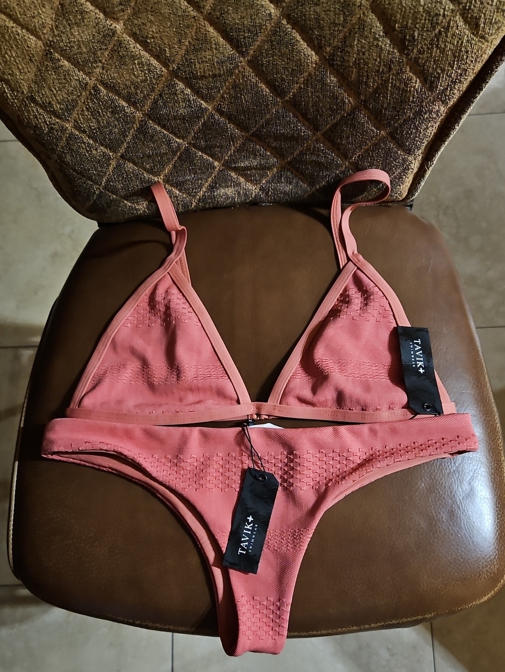 Tavik Pink Textured Swim Bikini Set Triangle NWT